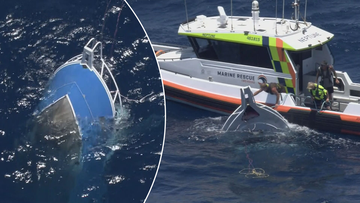 Four fishermen are lucky to be alive after their boat capsized off the Western Australia coast. Ken Thompson and his mates clung to the vessel for nearly 20 minutes today before two men on a passing boat lifted the from the ocean about 13 kilometres from Two Rocks, in Perth&#x27;s north.