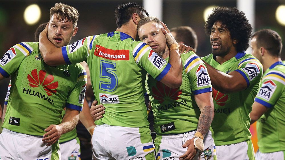 Canberra are one win away from the NRL grand final after holding off a fast-finishing Penrith 22-12.(getty)