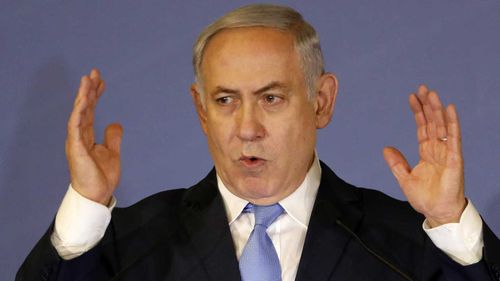 Benjamin Netanyahu during the speech in Israel. (AAP)