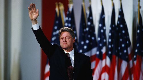 President-elect Bill Clinton celebrates his victory in the 1992 election. 
