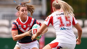 Sydney&#x27;s Jessica Sergis of the Roosters runs the ball.