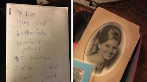 Family photos and a checklist  prepared by Ajay Rochester in case she has to flee. (Supplied)
