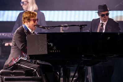 Musician Sir Elton John performs onstage during the Farewell Yellow Brick Road tour at Dodger Stadium on November 17, 2022 in Los Angeles, California 