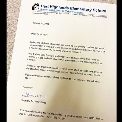 Official letter from the 'Vice Principal and hobby dentist'