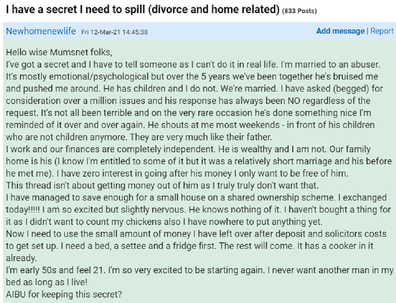 Divorced woman financial abuse Mumsnet post