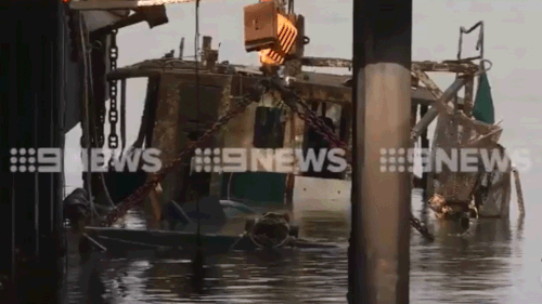 The trawler Dianne has been taken to the the Port of Bundaberg for further inspections. (Twitter / @EveSharpe)