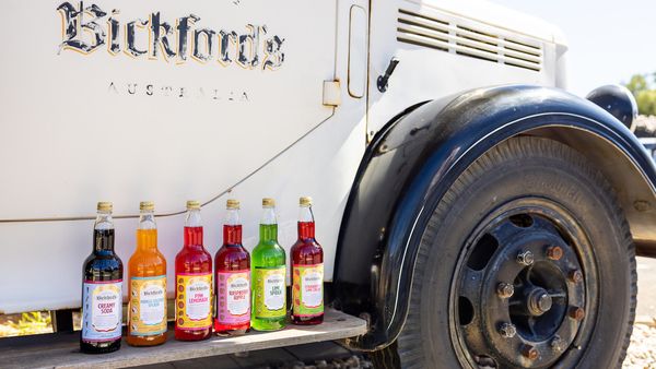 A truck with a Bickford&#x27;s logo on it has six bottles of the company&#x27;s limited edition drink flavours resting on it.