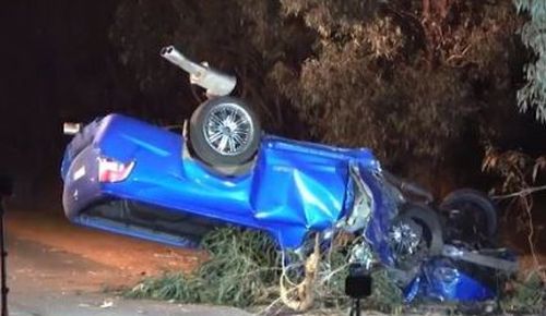 Emergency services found the vehicle upturned. Image: 9News