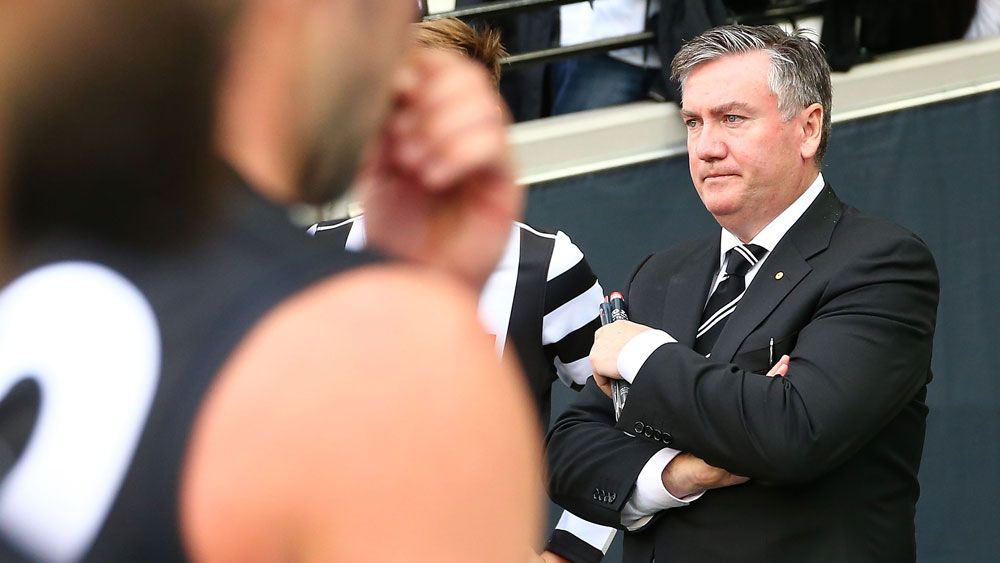 Eddie McGuire contemplates Collingwood's defeat as the Magpies leave the field against Carlton. (Getty)