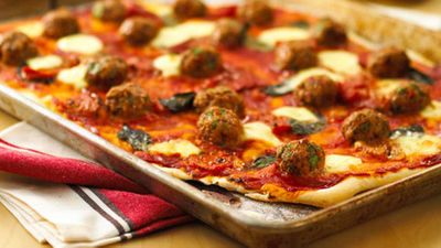Recipe:&nbsp;<a href="http://kitchen.nine.com.au/2016/05/05/13/03/italian-meatball-pizza-with-baby-boconcini" target="_top" draggable="false">Italian meatball pizza with baby boconcini</a>