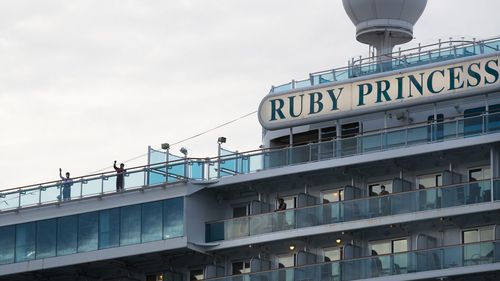 The Ruby Princess departing Port Kembla, NSW, with its remaining crew on April 23. 