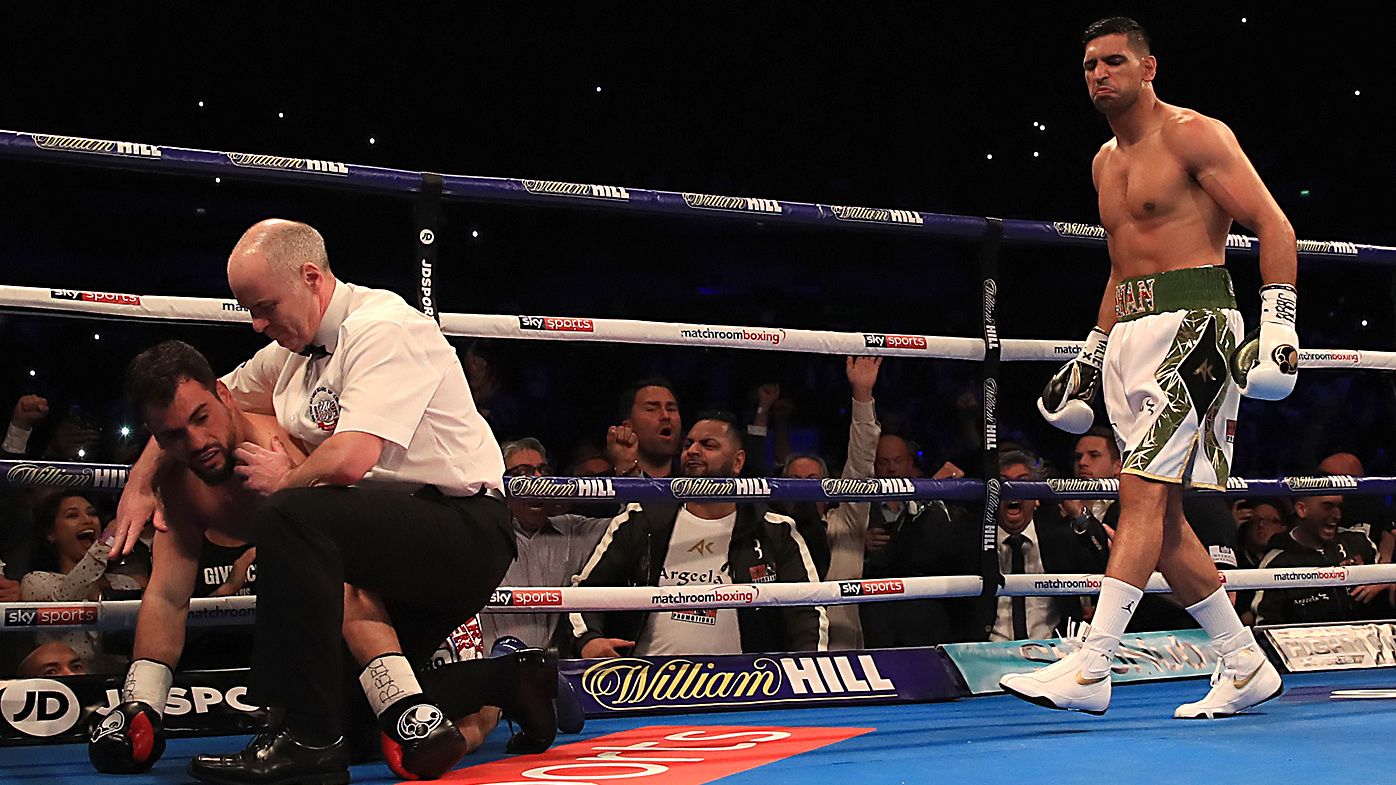 Amir Khan returns to boxing with swift 40-second knockout of Phil Lo Greco