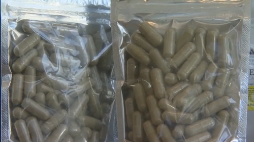 A bag of Kratom, a plant-based drug .