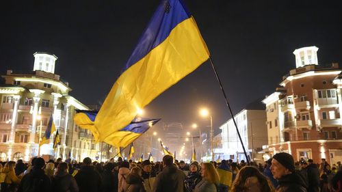 Ukrainians gather for "Mariupol is Ukraine" in a show of patriotic solidarity to denounce Russia's attempt of a potential invasion. 