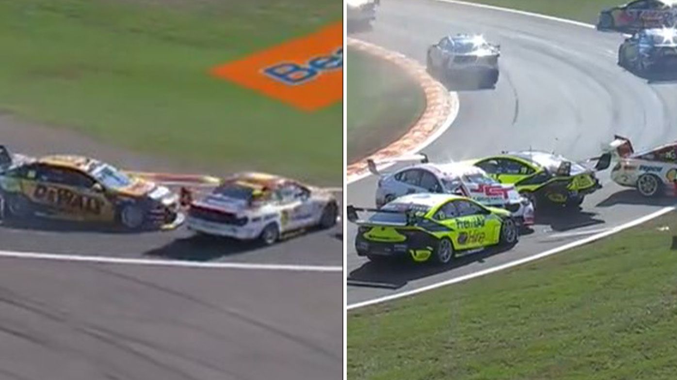 Darwin Triple Crown qualifying erupts into chaos as Supercars lose control at turn one