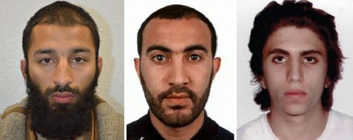 London Bridge terrorists (left to right) Khuram Shazad Butt, Rachid Redouane and Youssef Zaghba. 