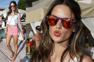 Victoria's Secret model Alessandra Ambrosio strikes a pose while at Coachella's LACOSTE L!VE 4th Annual Desert Pool Party.