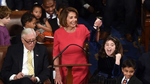 Incoming Speaker of the House Nancy Pelosi casts a vote for herself during the 116th Congress and swearing-in ceremony 