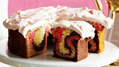 Recipe: <a href="http://kitchen.nine.com.au/2016/05/13/12/37/marble-cake" target="_top">Rainbow marble cake</a>