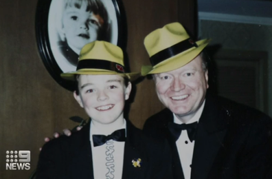 A young Matthew Newton with Bert Newton in a photo shown at the TV legend's funeral.