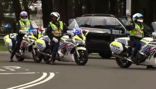 Police motorcades and motorbike officers were seen flanking the former President as he travelled throughout the CBD yesterday. Picture: 9NEWS.