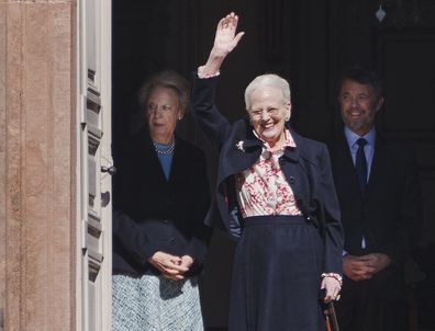 Denmark's Queen Margrethe's 84th birthday is celebrated together with King Frederik, Queen Mary and Princess Benedikte at Fredensborg Castle in North Zealand, Denmark, April 16, 2024. (Liselotte Sabroe/Ritzau Scanpix via AP)