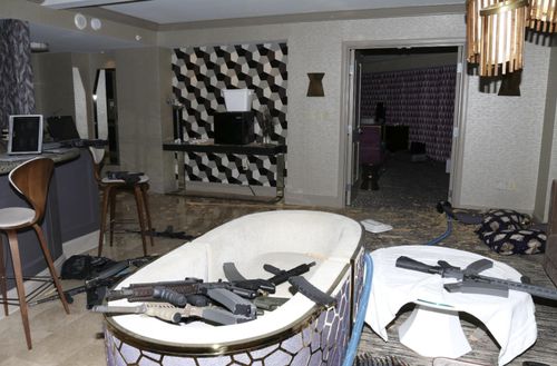 Paddock's hotel room was found to be full of automatic weapons. Image: Las Vegas Metropolitan Police Department