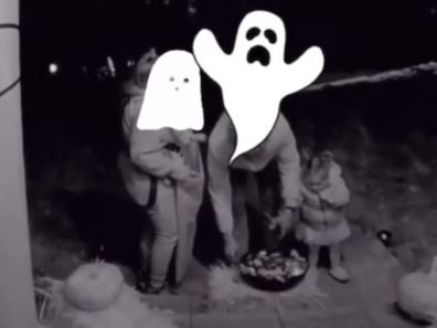 CCTV footage of parents stealing candy on Halloween.
