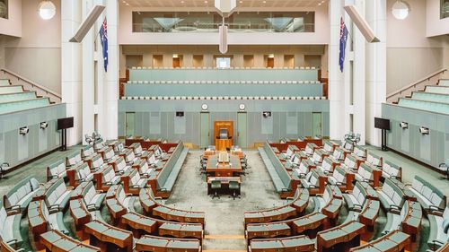 Canberra, Australia - November 22, 2017: Australian House of Representatives inside Australian Parliament House. Australian Parliament House, Capital Hill, Canberra, Australian Capital Territory, Australia