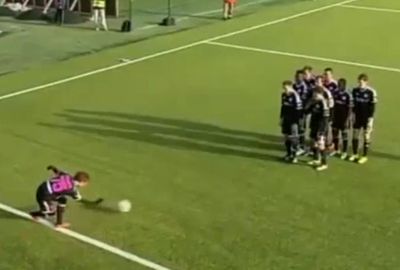 <b>A footballer in the Estonian league has staked his claim for the best goal celebration ever with a brilliantly coordinated routine.</b><br/><br/>Japanese midfielder Hidetoshi Wakui marked his goal for Estonian side Nomme Kalju by pretending to bowl his team-mates over with the ball.<br/><br/>The 31-year-old's 'strike' wasn't enough to win the game for his team, however, with Tallinn rivals Flora hitting back with an injury-time equaliser.<br/><br/>The game will best be remembered for Wakui's hilarious routine, however, which joins a long list of light-hearted goal celebrations by footballers. Click through to see some of our favourites.