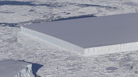Tabular iceberg after crumbling off the Larsen C ice shelf on the Antarctic Peninsula 