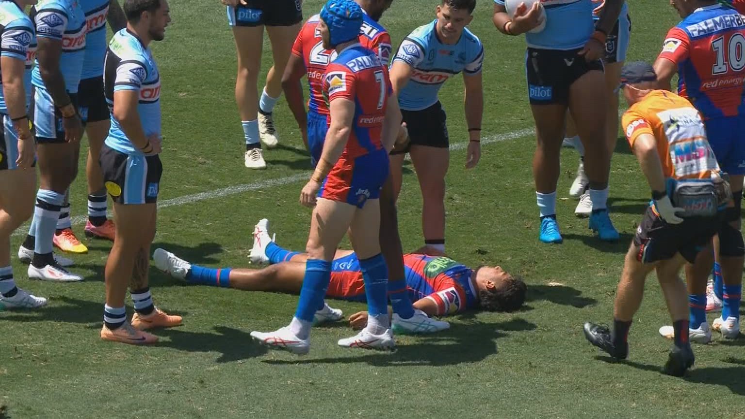 Newcastle's Krystian Mapapalangi knocked out in sickening collision as Knights defeat Sharks