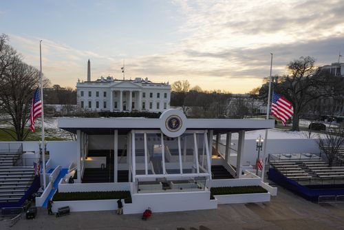 Inauguration reviewing stand on Pennsylvania outside the White House, in Washington