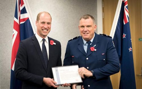 Senior Constable Jim Manning joined New Zealand Police in 1987. He is pictured with Prince William.