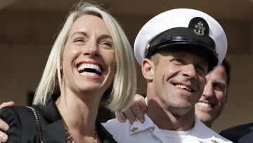 Navy SEAL Edward Gallagher celebrates his acquittal with wife Andrea.