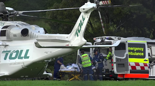 A man in his 40s was airlifted to St George Hospital after having his leg severed by a runaway truck in Port Kembla.