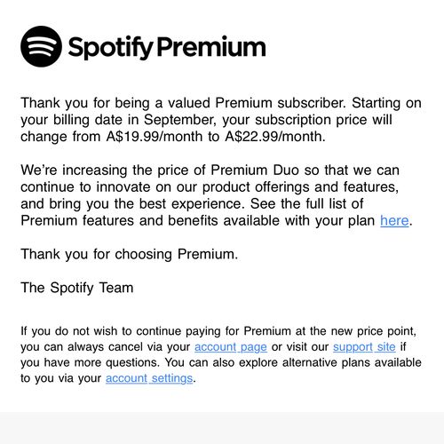 Spotify price raise