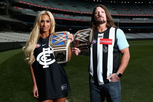 WWE Champions Carmella and AJ Styles toured the MCG before the Super Show Down in October. Picture: Getty