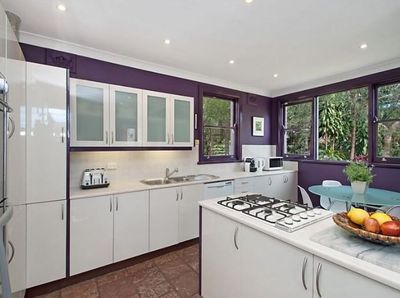 <strong>Before: a purple kitchen with slate floor</strong>