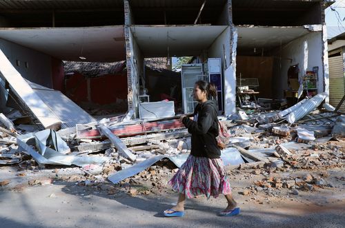 The earthquake, which has killed at least 98 people, destroyed many buildings and caused mass destruction. Picture: AAP.