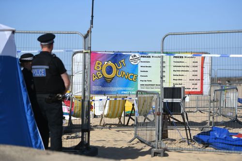Police have cordoned off the area around the inflatable device and are investigating the cause of the explosion. Picture: PA