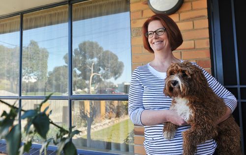 Former PM Julia Gillard with her dog Rueben.