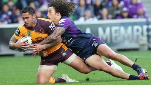Vidot was tackled in a June 2015 game against the Storm. (AAP)