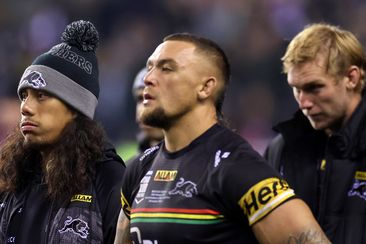 Jarome Luai and James Fisher-Harris of Penrith Panthers after losing the World Club Challenge.