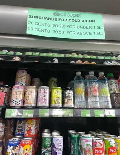 grocery prices cold drinks surcharge sign reddit