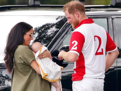 Meghan and Harry with their son Archie at the polo