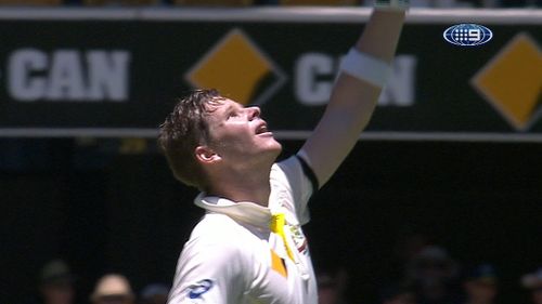 Smith yet again paid tribute to late teammate Phillip Hughes. (9NEWS)