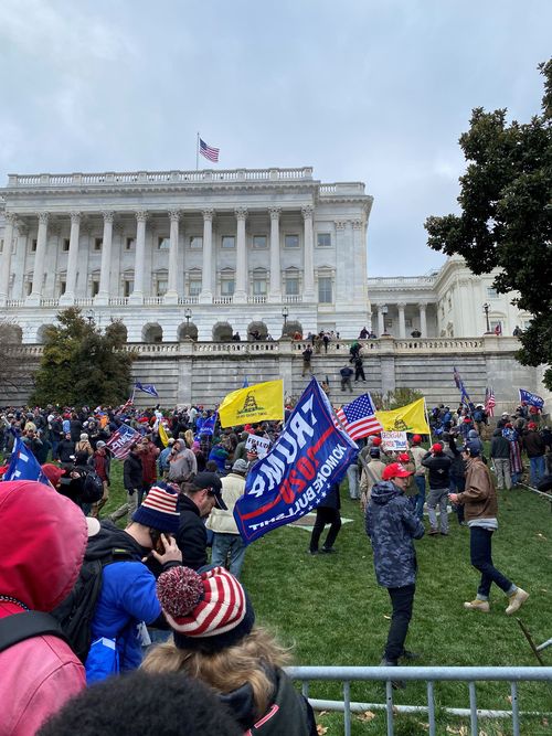 The scene outside the Capitol building as pro_Trump supporters gathered. Picture: Amelia Adams