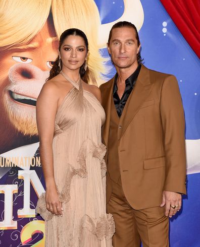 Camila Alves and Matthew McConaughey attend the Premiere of Illumination's "Sing 2" on December 12, 2021 in Los Angeles, California. 