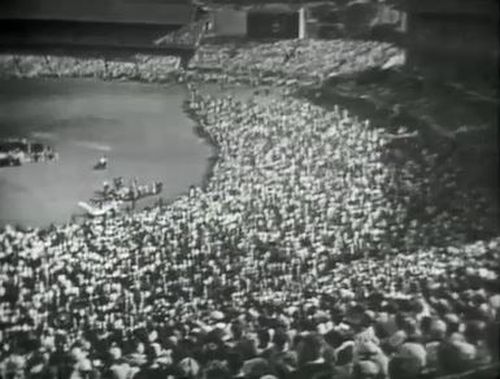 Crowds packing the MCG to hear Billy Franklin deliver a sermon.